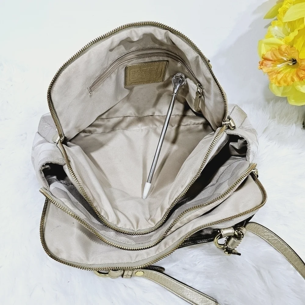Coach Penelope signature satchel handbag cream and gold
